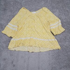 John Paul Richard Woman Yellow Geometric Crochet Lace Blouse 2X U8548734J